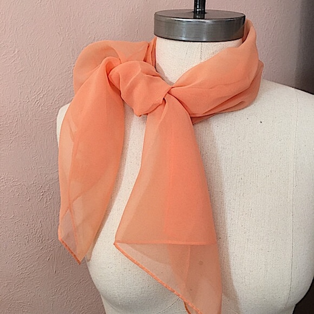 Vintage 1960 Mod Minimalist Retro Fuzzy Peach Orange Pink Rectangle Neck Scarf